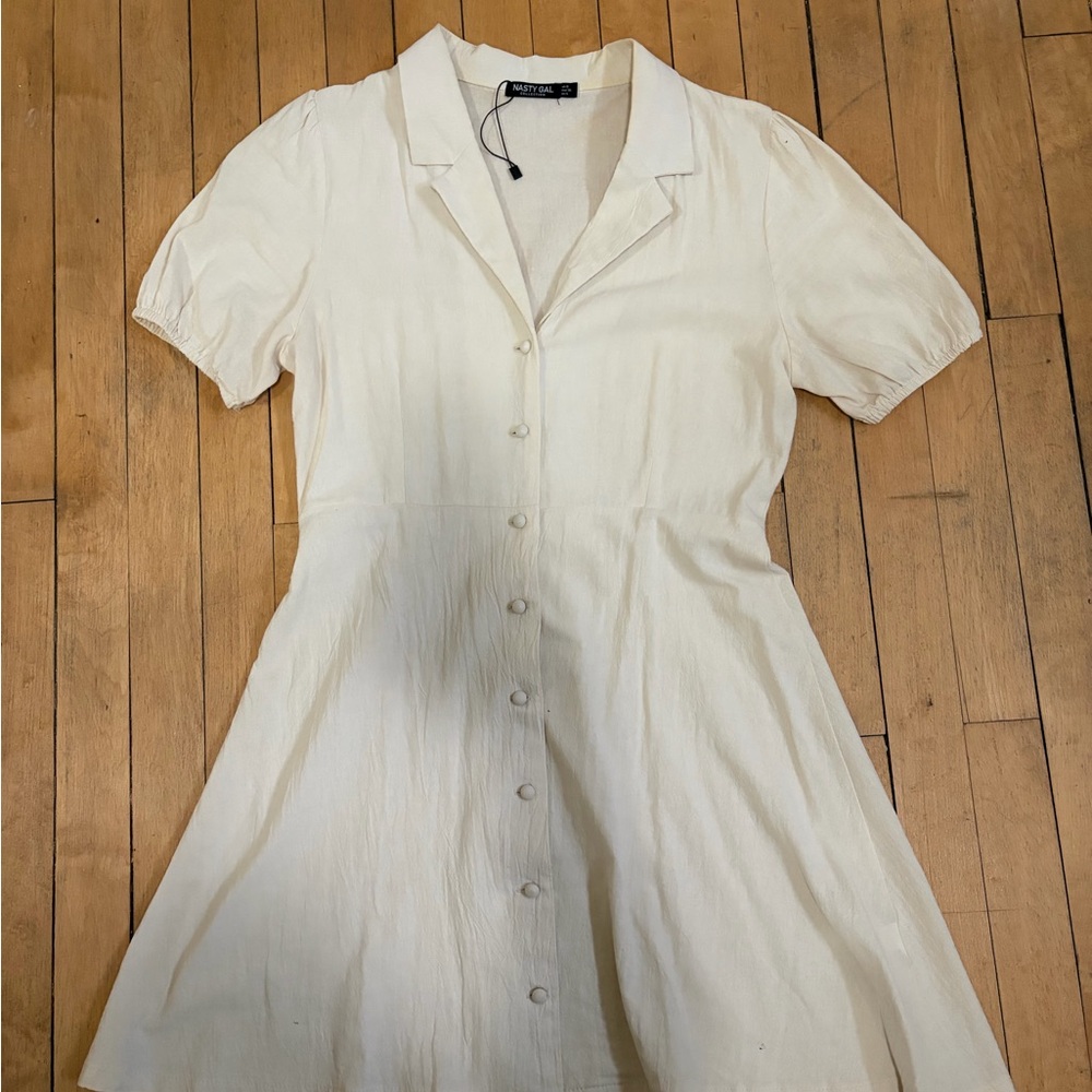 Cream Linen Button-Up Mini Dress